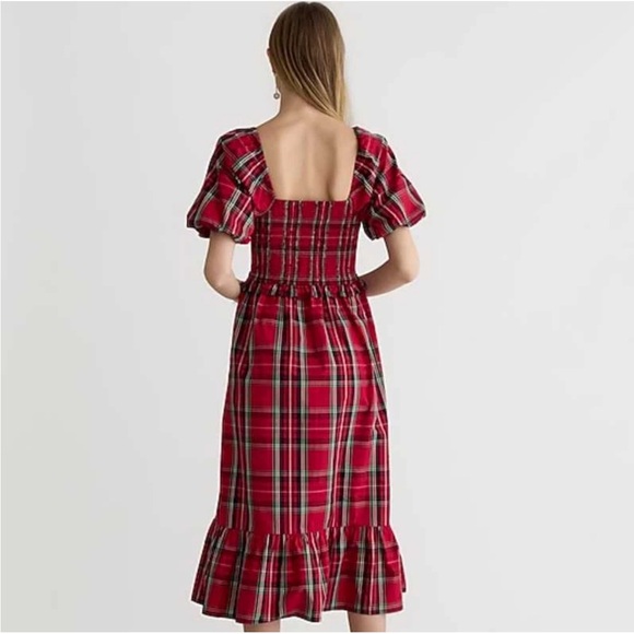 J. Crew Smocked-Waist Puff Sleeve Cotton Poplin Midi Dress Sz S - Picture 2 of 10